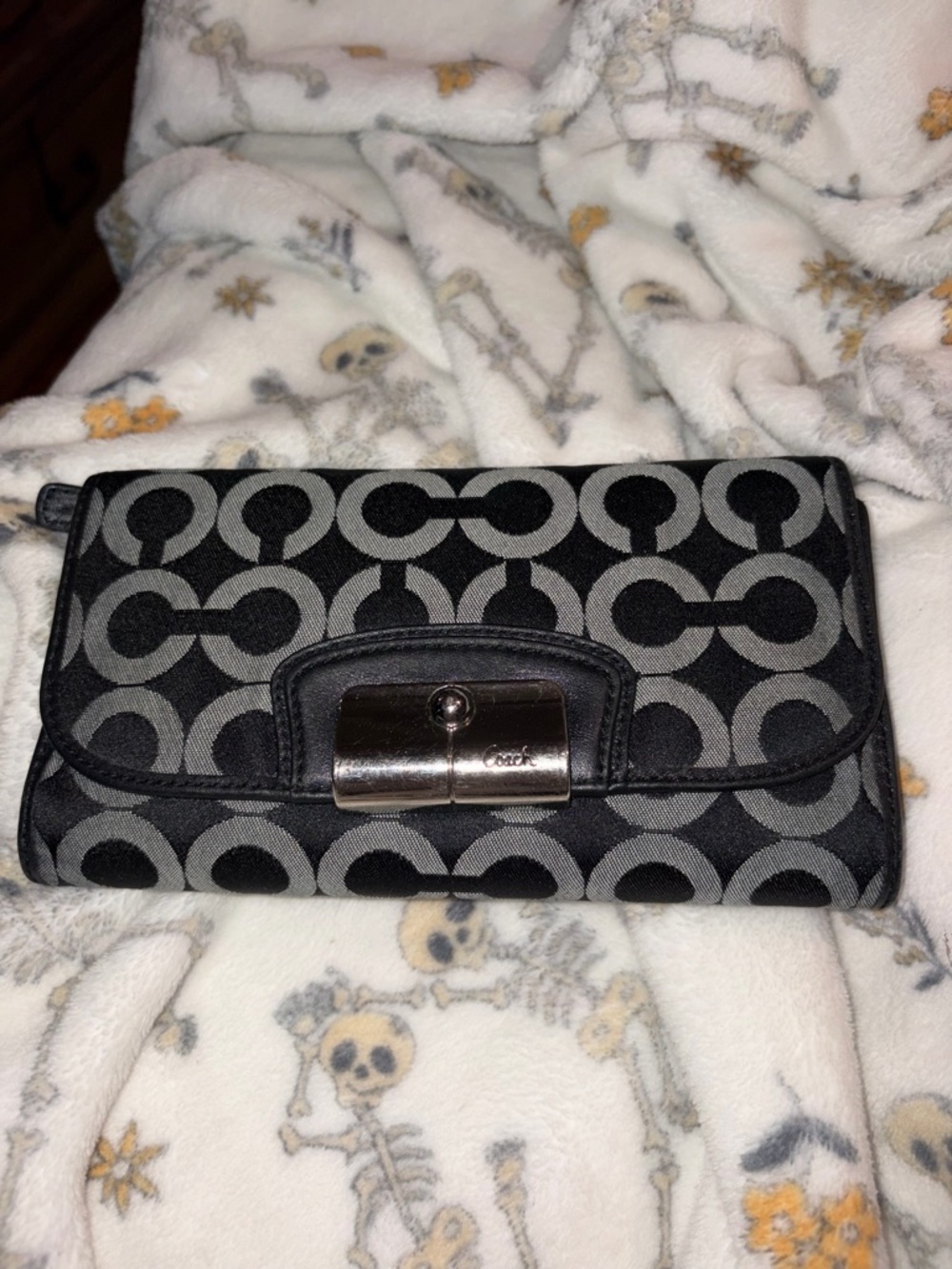 Coach Black and Gray Signature Clutch Wallet